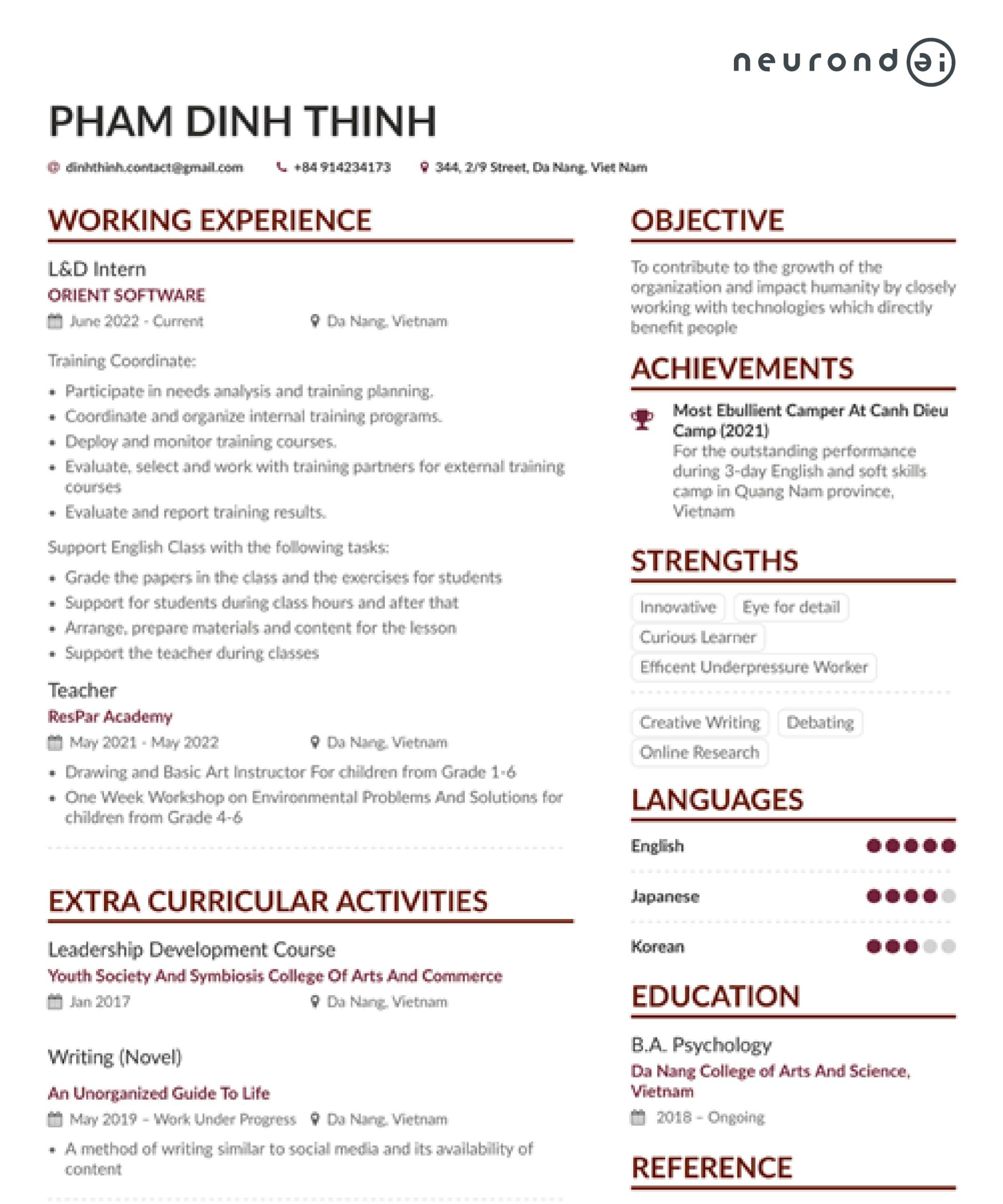 CV of Pham Dinh Thinh